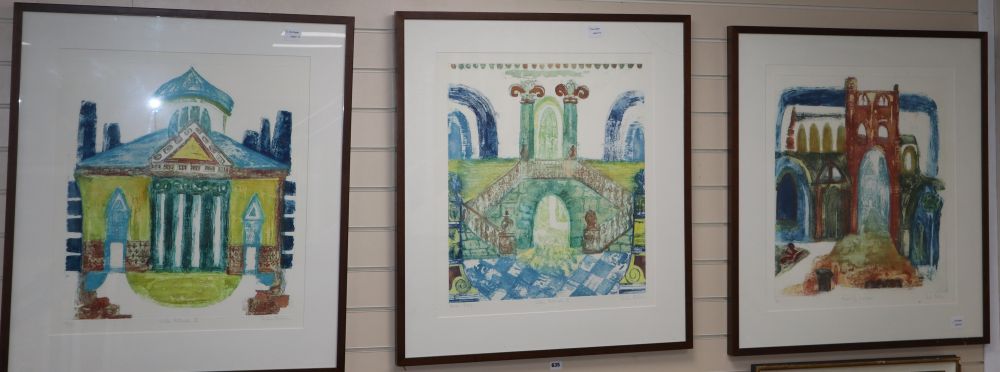 Helen Boden, three limited edition prints, Ruins of Jumieges, 7/10, artist proof, Villa Rotunda I and Villa Rotunda II, 10/10, si